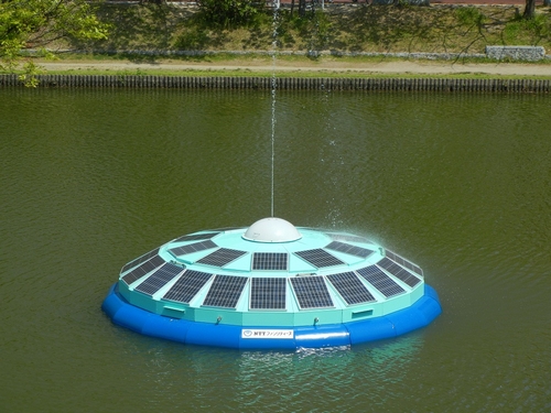 JFS/NTT Facilities' 'Solar UFO' Cleans Pond Water with PV Power